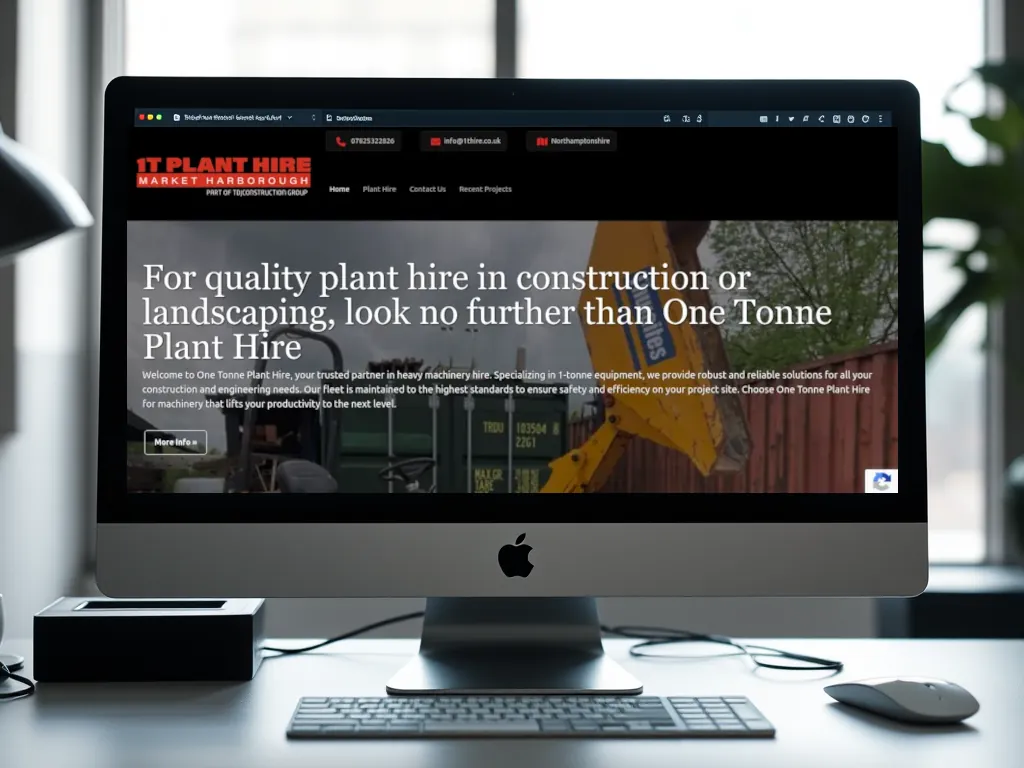 A monitor displaying the website One Tonne Plant Hire.